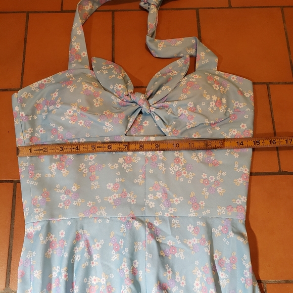 VTG Handmade Ditsy Floral Halter Maxi Pin up Dress - Picture 4 of 10